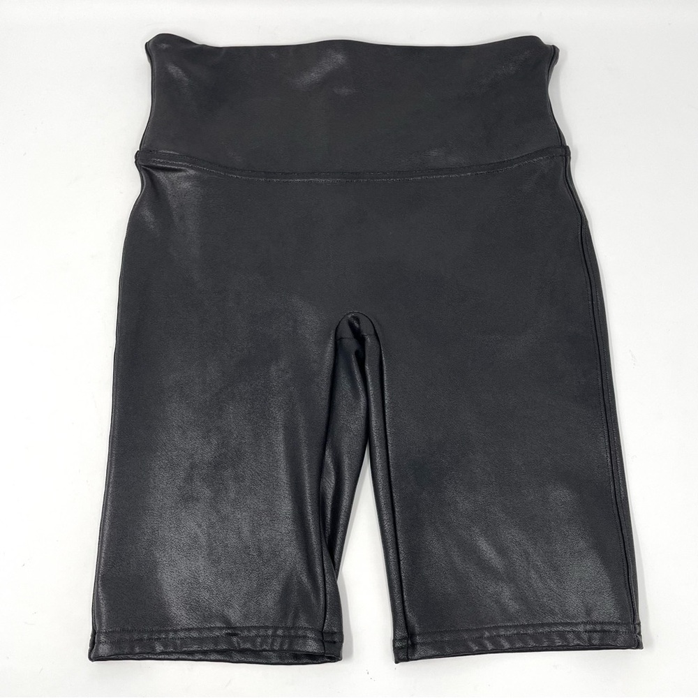 SPANX Faux Leather Bike Shorts in Black High Waisted Shiny Finish Women Size M - Picture 3 of 12